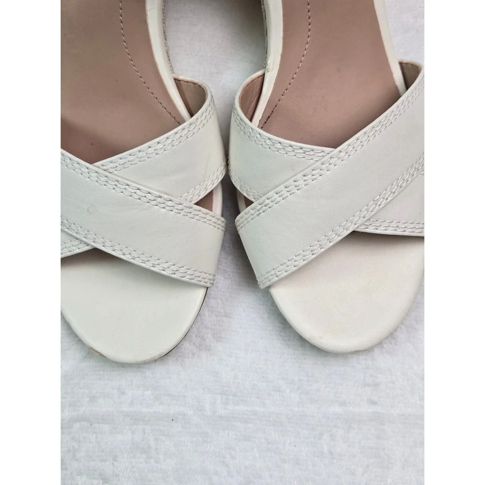Cole Haan Grand 365 Cream Leather Wedge Sandals Womens 7B Off‎ White